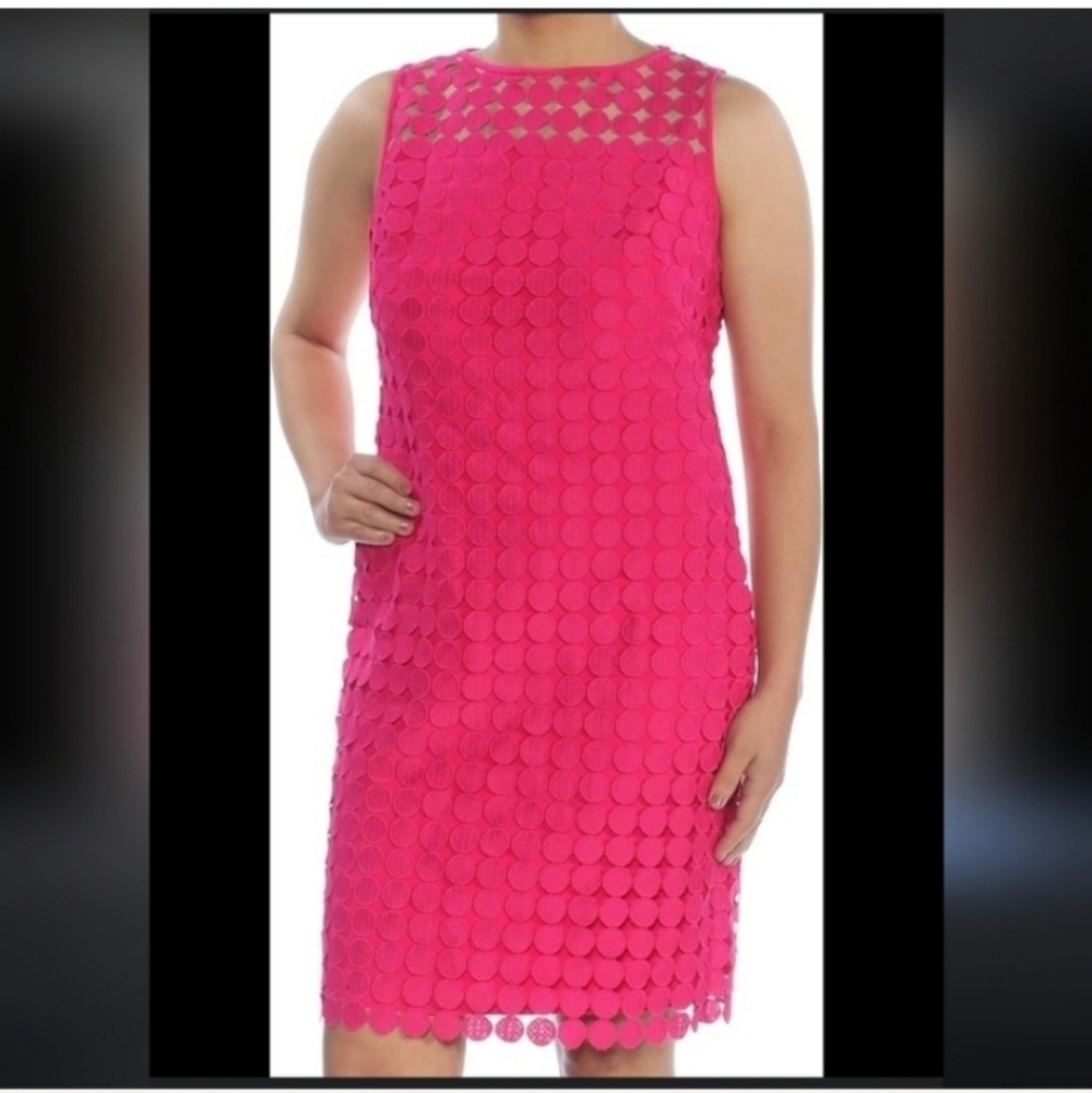 Ralph Lauren Bright Pink Sleeveless Mini Dress with Circular Appliqués